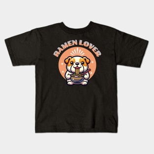 Cute Bulldog Eating Ramen Kids T-Shirt